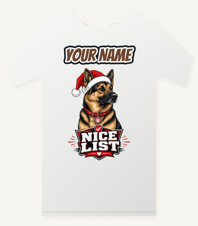 Nice List German Shepherd Personalised Christmas T-Shirt and Hoodie