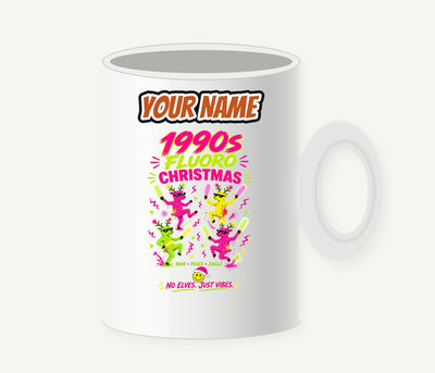 Nineties Fluoro Christmas Reindeer Personalised Christmas Mug