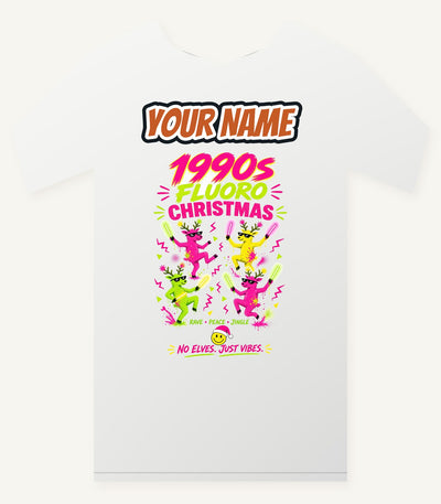 Nineties Fluoro Christmas Reindeer Personalised Christmas T-Shirt and Hoodie