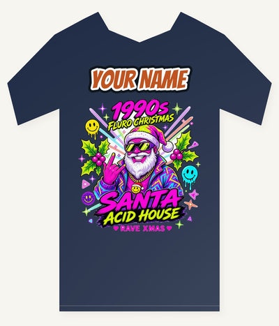Nineties Fluro Rave Santa Personalised Kids Tee and Baby Bodysuit