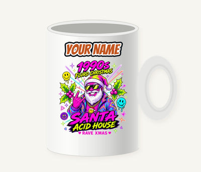 Nineties Fluro Rave Santa Personalised Christmas Mug