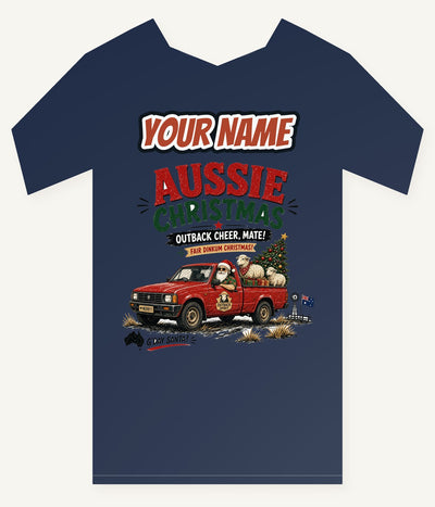 Outback Ute Santa Sheep Personalised Kids Tee and Baby Bodysuit