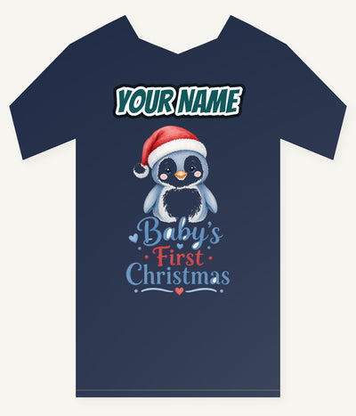 Penguin Baby's First Christmas Personalised Kids Tee and Baby Bodysuit