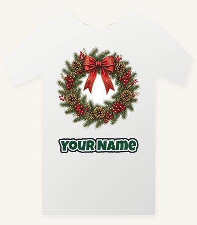 Pinecone and Berry Wreath Personalised Christmas T-Shirt and Hoodie