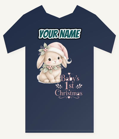 Pink Bunny First Christmas Personalised Kids Tee and Baby Bodysuit