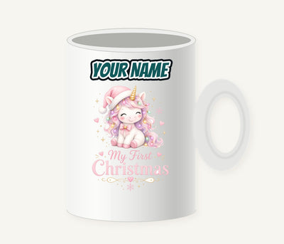 Pink Unicorn First Christmas Personalised Christmas Mug
