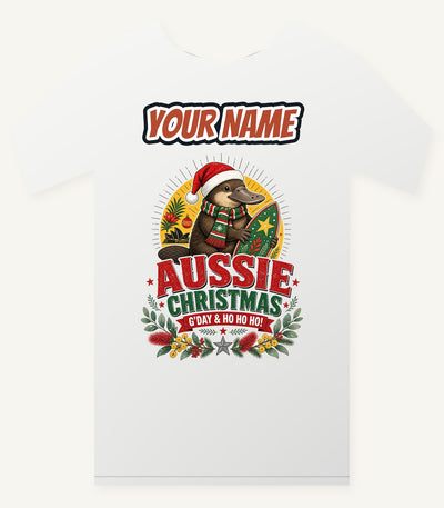 Platypus Surfboard Aussie Christmas Personalised Christmas T-Shirt and Hoodie