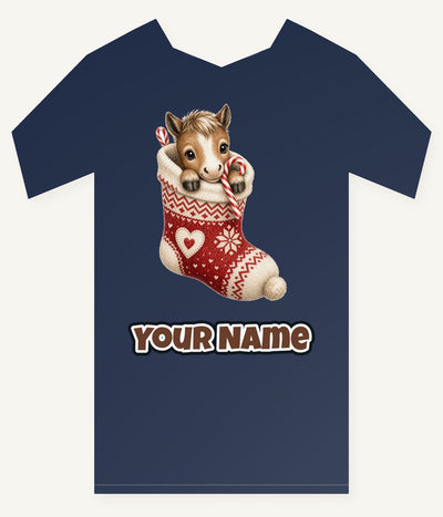 Pony In A Knitted Stocking Personalised Kids Tee and Baby Bodysuit