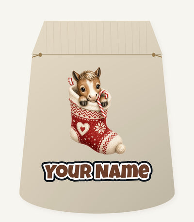 Pony In A Knitted Stocking Personalised Santa Sack