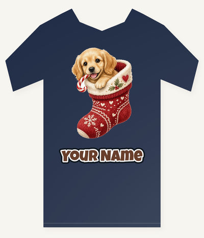 Puppy In A Stocking Personalised Kids Tee and Baby Bodysuit