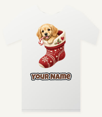 Puppy In A Stocking Personalised Christmas T-Shirt and Hoodie