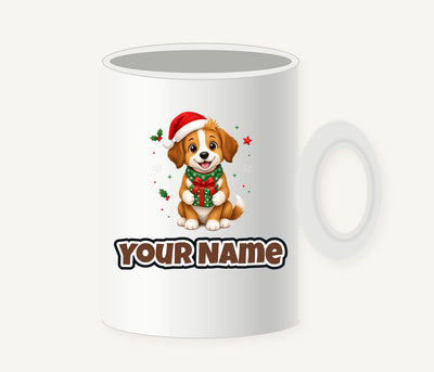 Puppy with Christmas Present Personalised Christmas Mug
