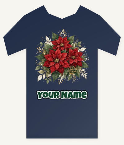 Red Poinsettia Bouquet Personalised Kids and Baby Christmas Tee