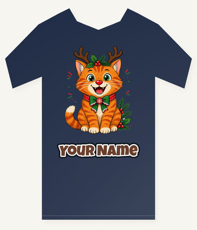 Reindeer Antler Cat Personalised Kids and Baby Christmas Tee