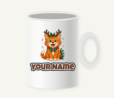 Reindeer Antler Cat Personalised Christmas Mug