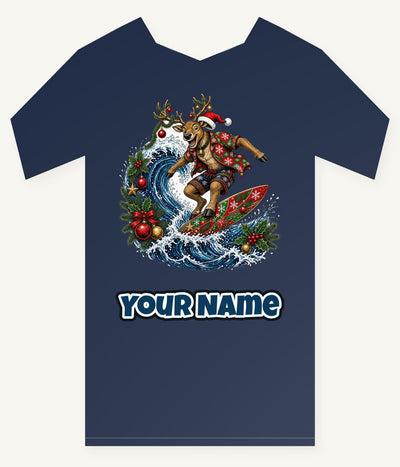 Reindeer on a Longboard Personalised Kids and Baby Christmas Tee