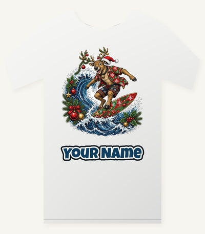 Reindeer on a Longboard Personalised Christmas T-Shirt and Hoodie
