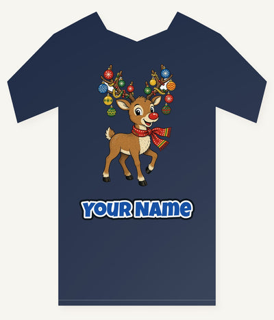 Reindeer With Bauble Antlers Personalised Kids Tee and Baby Bodysuit