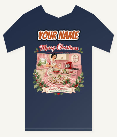 Retro Kitchen Christmas Baking Personalised Kids Tee and Baby Bodysuit
