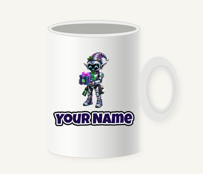 Robot Elf and the Holographic Gift Personalised Christmas Mug
