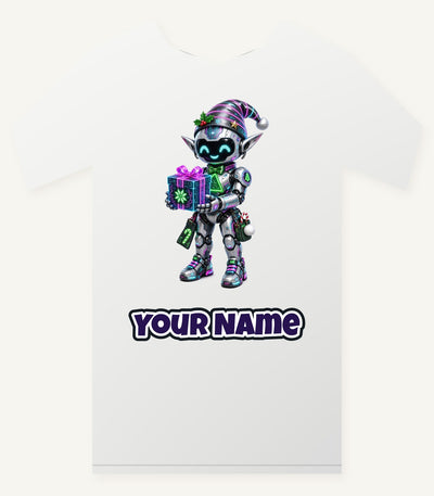 Robot Elf and the Holographic Gift Personalised Christmas T-Shirt and Hoodie