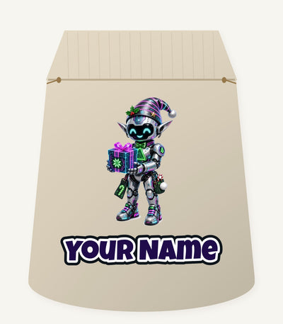 Robot Elf and the Holographic Gift Personalised Santa Sack