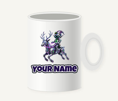 Robot Elf Riding Shotgun Personalised Christmas Mug