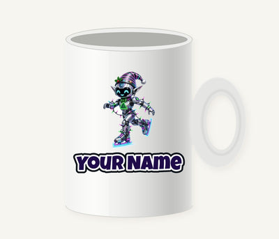 Robot Elf Skating Personalised Christmas Mug