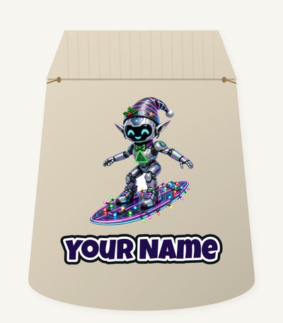 Robot Elf Surfing Personalised Santa Sack