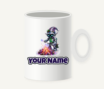 Robot Elf Toasting Marshmallows Personalised Christmas Mug