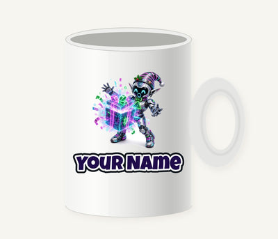 Robot Elf Unwrapping Personalised Christmas Mug