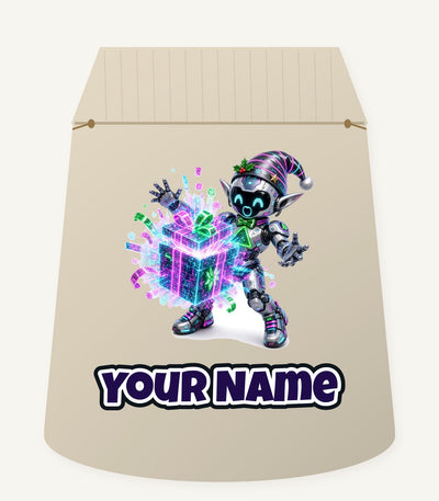 Robot Elf Unwrapping Personalised Santa Sack