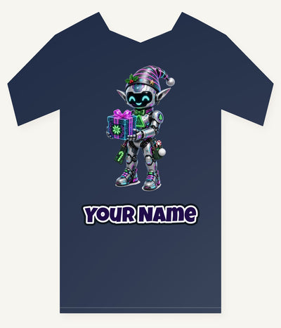Robot Elf With Gift Personalised Kids and Baby Christmas Tee