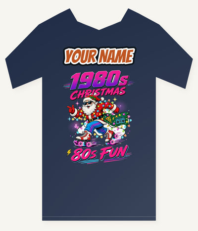 Roller Skating Eighties Santa Personalised Kids and Baby Christmas Tee