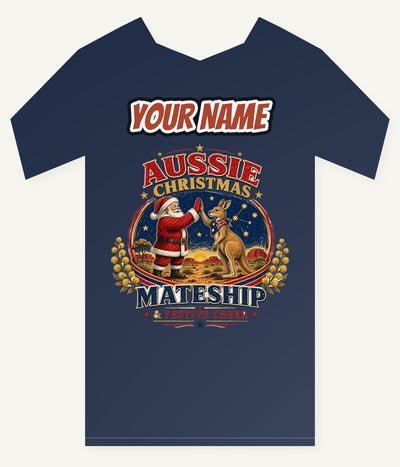 Santa And Kangaroo Mateship Personalised Kids and Baby Christmas Tee