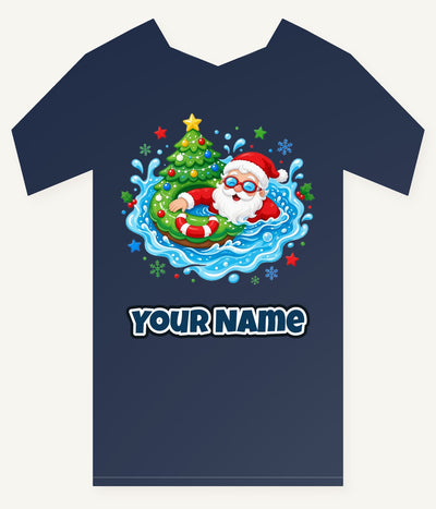 Santa Pool Float Christmas Personalised Kids and Baby Christmas Tee