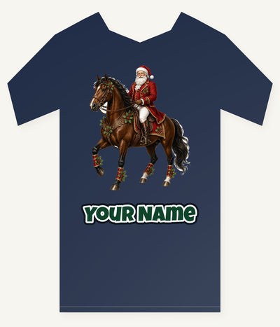 Santa Riding a Brown Horse Personalised Kids Tee and Baby Bodysuit