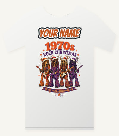Seventies Reindeer Rock Band Personalised Christmas T-Shirt and Hoodie