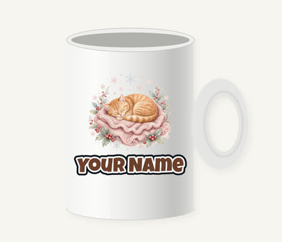 Sleeping Kitten On Blanket Personalised Christmas Mug