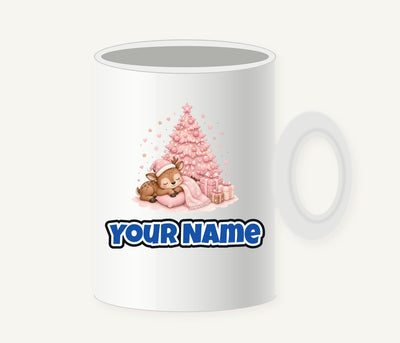 Sleepy Fawn Pink Christmas Personalised Christmas Mug