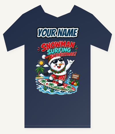 Snowman Surfing Christmas Personalised Kids and Baby Christmas Tee