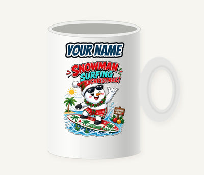 Snowman Surfing Christmas Personalised Christmas Mug