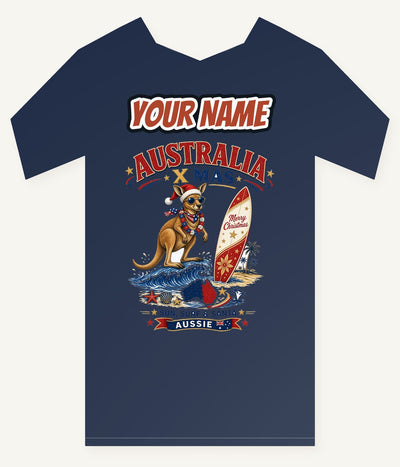 Surfing Kangaroo Christmas Personalised Kids Tee and Baby Bodysuit