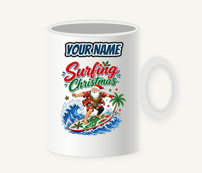 Surfing Santa Big Wave Personalised Christmas Mug
