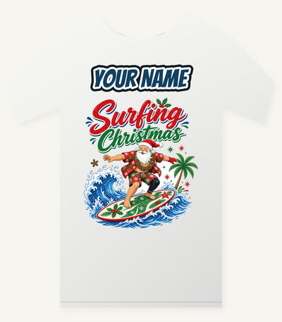 Surfing Santa Big Wave Personalised Christmas T-Shirt and Hoodie