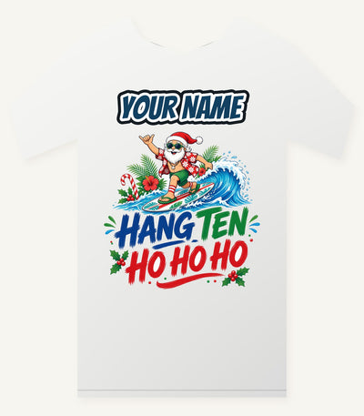 Surfing Santa Ho Ho Ho Personalised Christmas T-Shirt and Hoodie
