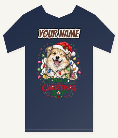 Tangled Christmas Lights Dog Personalised Kids and Baby Christmas Tee