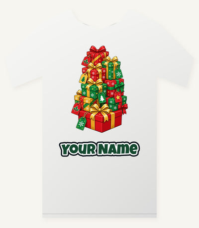 Tower Of Christmas Presents Personalised Christmas T-Shirt and Hoodie