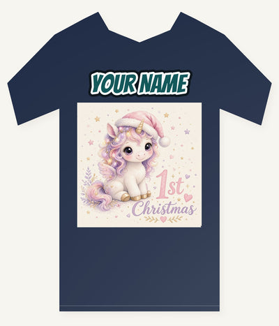 Unicorn First Christmas Personalised Kids and Baby Christmas Tee