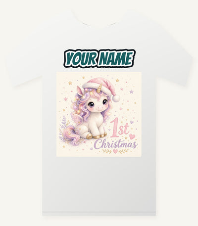 Unicorn First Christmas Personalised Christmas T-Shirt and Hoodie